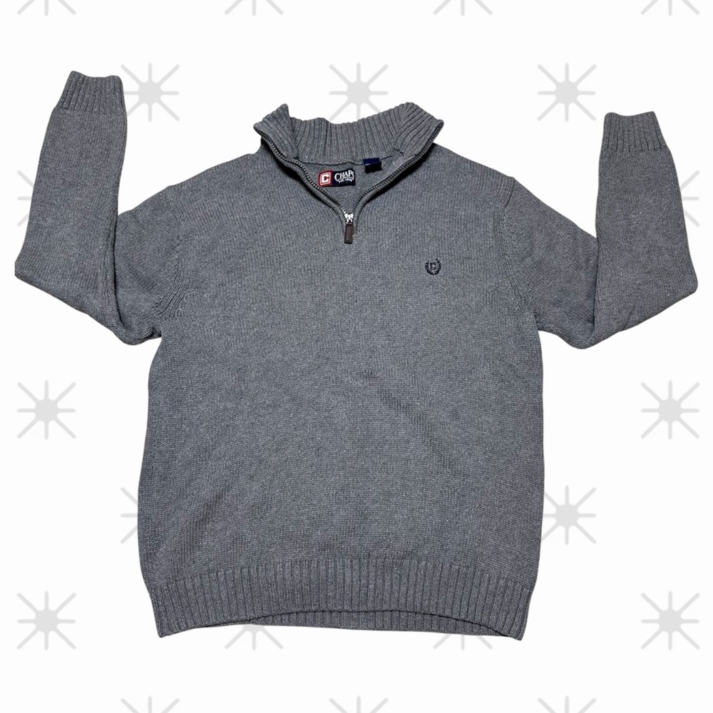 Chaps sz Large Casual cotton mock neck knit Gray pullover everyday fall Sweater